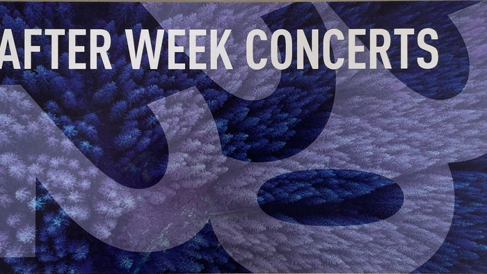 Das Bild zeigt eine abstrakte Darstellung mit blauen und weißen Formen und dem Text