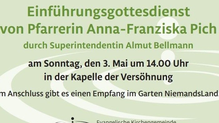 Einladung zur Einführung von Prn. Franzi Pich in der Kapelle der Versöhnung