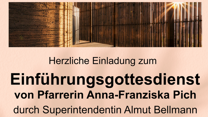 Einführungsgottesdienst von Pfarrerin Anna-Franziska Pich am 3.Mai 2026 um 14 Uhr in der Kapelle der Versöhnung im Anschluss gibt es einen Empfang im Garten Niemandsland
