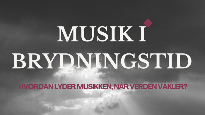 Plakat, der udforsker, hvordan musik lyder i usikre eller overgangstider, med titel på svensk.