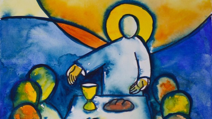 Ein Maler stellt das letzte Abendmahl dar