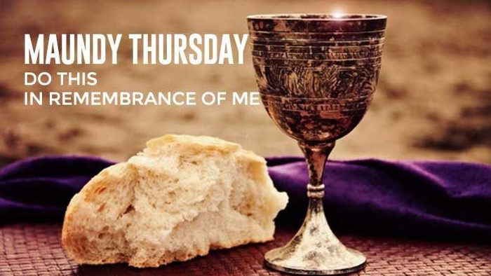 Maundy Thursday depiction with bread and wine, 'Do this in remembrance of me' text