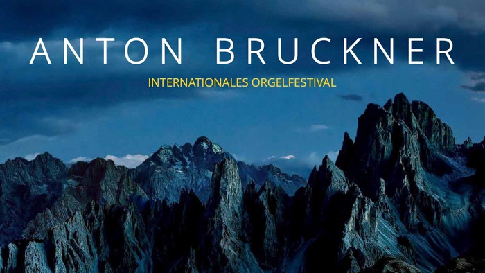 Plakat für Anton Bruckners Orgelfestival mit seinen für Orgel arrangierten Sinfonien in Berliner Kirchen.