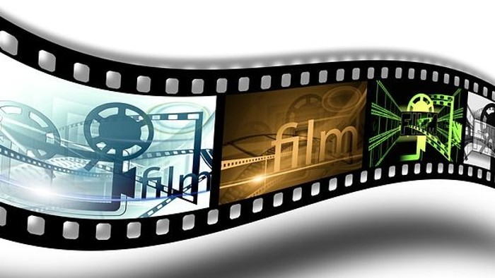 Ein Filmstreifen mit verschiedenen Film- und Kamera-Illustrationen