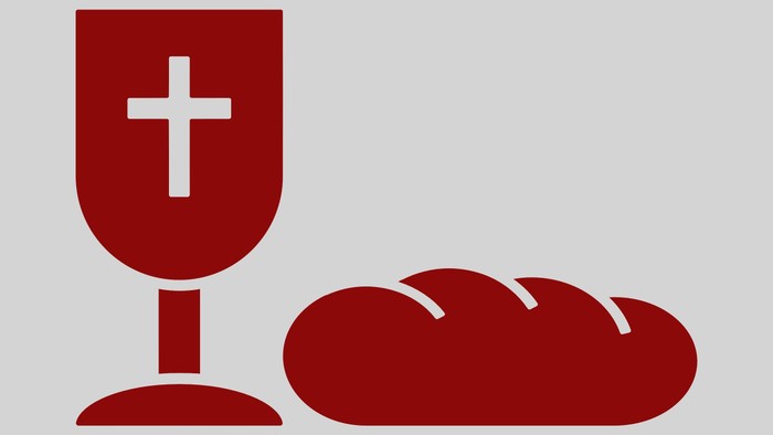 Grafik mit Kelch und Brot in roter Farbe