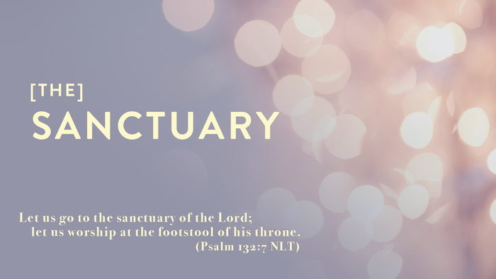 Religious quote about worshiping in the Lord's sanctuary with a biblical reference from Psalm 132:7.