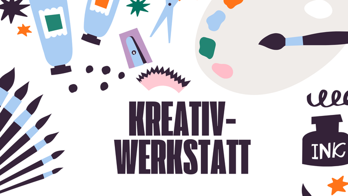 Kreativ-Workshop-Flyer: Zwei Basteltermine – Bilderrahmen gestalten und Tassen bemalen an festgelegten Wochentagen.