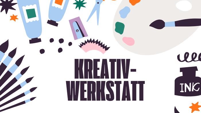 Kreativ-Workshop-Flyer: Zwei Basteltermine – Bilderrahmen gestalten und Tassen bemalen an festgelegten Wochentagen.