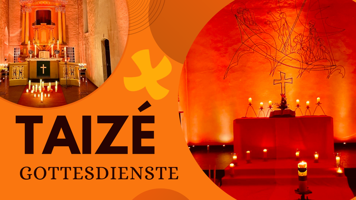 Das Plakat wirbt für Taizé-Gottesdienste im Jahr 2025 mit Terminen und Orten.