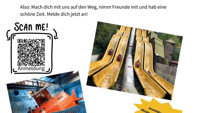 Anmeldeflyer zum Ketteler Hof: Samstag, 28.03.26 - 9:00 bis ca. 19:30 Uhr Abfahrt & Ankunft Jugend- und Familienzentrum Donaustr. 26 klettergerechtes Schuhwerk, Rucksack mit Lunchpaket, Wechselkleidung, Handtuch, wettergerechte Kleidung 18€