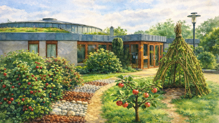 Das Calvin Haus und ein Garten mit Barfußpfad