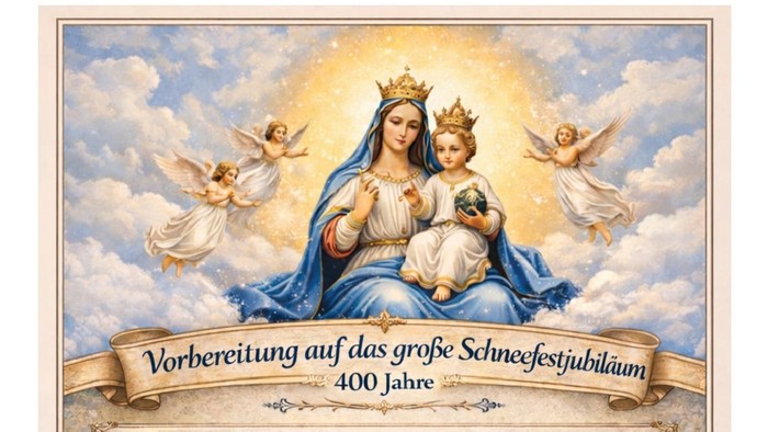 Einladungsplakat zu einer Predigtreihe anlässlich 400 Jahre Schneefest-Feierlichkeiten mit historischen Einblicken.