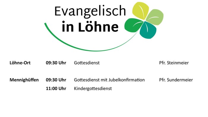 Gottesdienstplan mit Zeiten und Orten für Gottesdienste der Evangelischen Kirchengemeinde Löhne inklusive Angaben zu den Geistlichen.