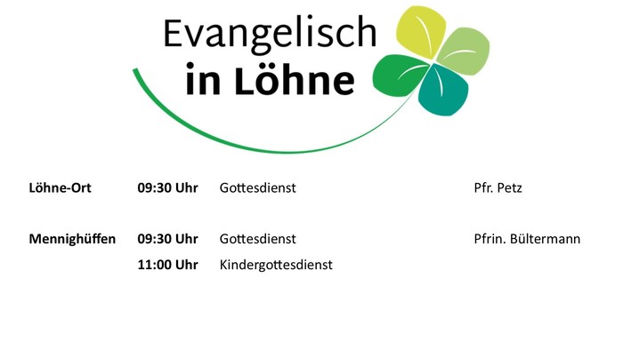 Gottesdienstplan mit Zeiten, Orten und Geistlichen für die Veranstaltungen „Evangelisch in Löhne“.