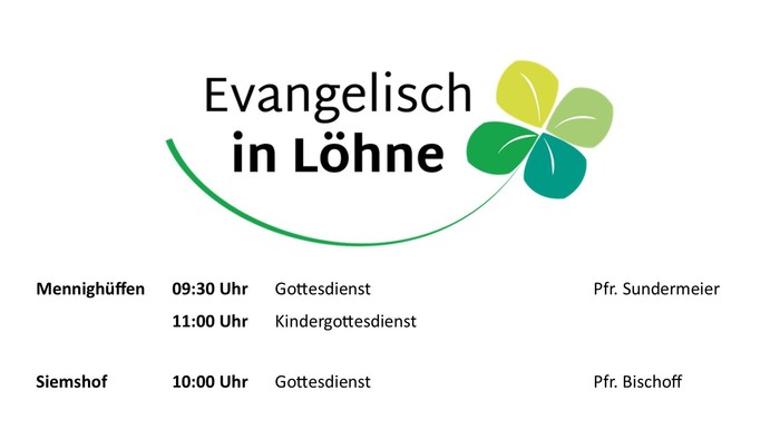 Kirchengottesdienstplan mit Zeiten und Orten für Gottesdienst und Kindergottesdienst in Löhne.
