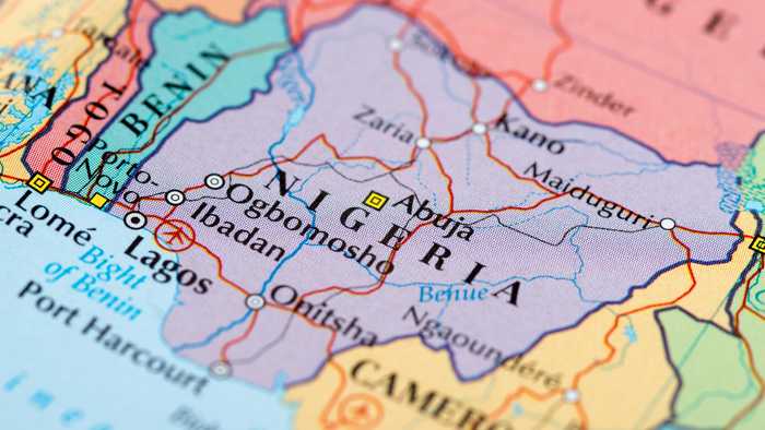 Landkartenausschnitt von Afrika mit Nigeria