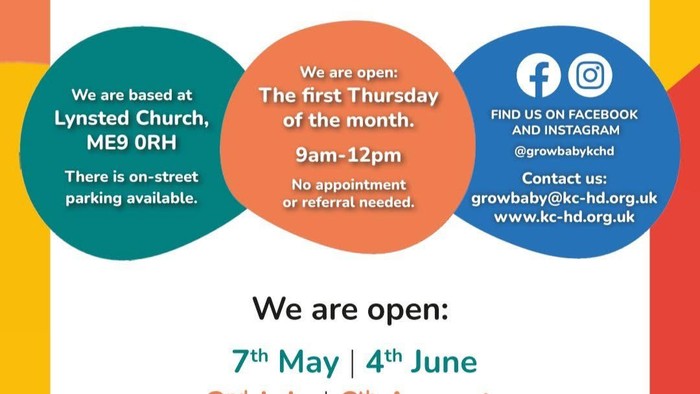Growbaby KC-HD provides free pre-loved baby clothing and equipment for families in need, open monthly at Lynsted Church.