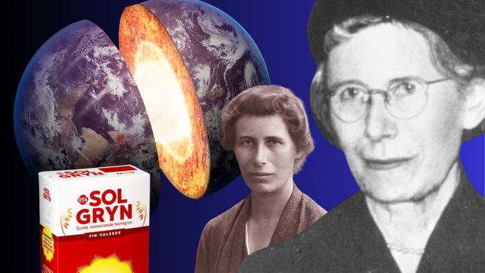 Kollage med Jordens kerne, en sol-tema boks og portrætter af to kvinder i historiske fotos.