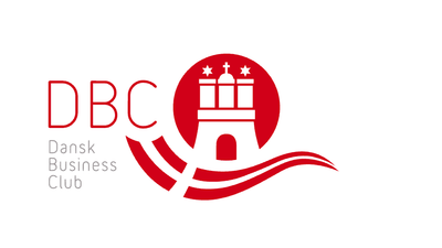 Logo for Dansk Business Club med et slot og stiliserede flagbølger med teksten "DBC".