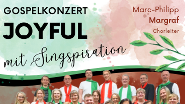 Gospelkonzert-Plakat mit einem Chor in gr�nen Schals, geplant f�r den 10. Mai 2026 in Berlin.