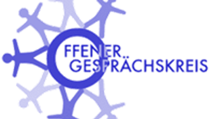 Logo für einen offenen Gesprächskreis mit miteinander verbundenen Figuren und dem Text *„Offener Gesprächskreis“* auf Deutsch.