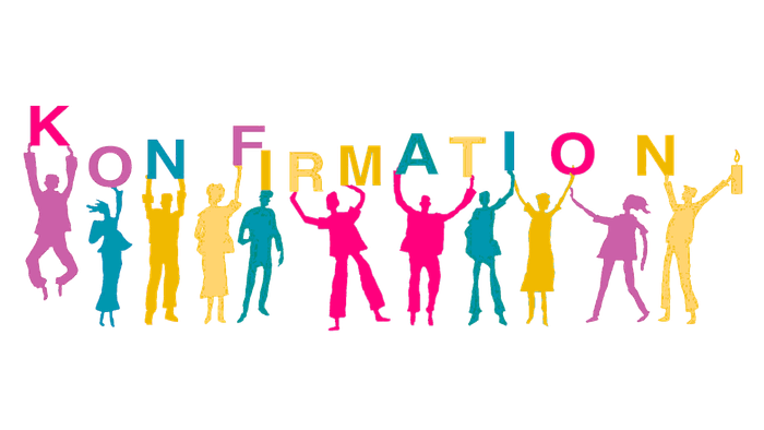 farbige Silhouetten von Menschen feiern unter dem Wort