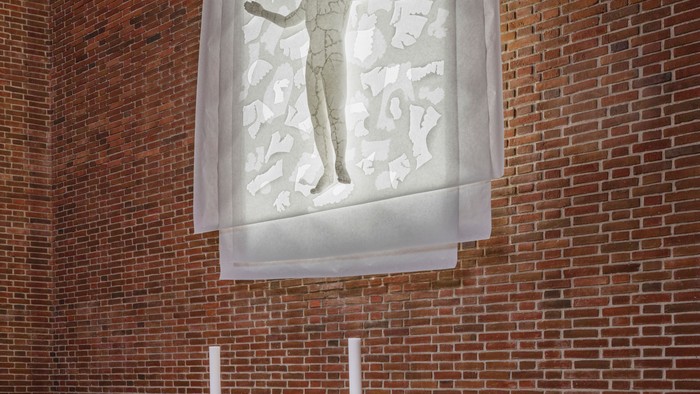 Alter i kirke med lyset fra glasvindue