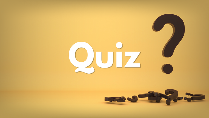 Eine stilisierte Quiz-Grafik mit einem großen Fragezeichen und zerbrochenen Fragezeichen-Teilen auf gelbem Hintergrund.