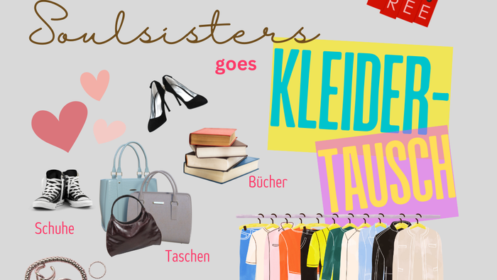 Familienfreundliche Kleidertausch‑Aktion „Soulsisters goes Kleidertausch“ in Neureut mit Kleidung, Accessoires und Spendenhinweis, 11. April im Gemeindehaus Süd.
