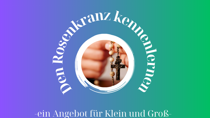 Veranstaltungsflyer für einen Workshop „Rosenkranz kennenlernen“ am 23. Mai 2026 in der Pfarrkirche Amöneburg.