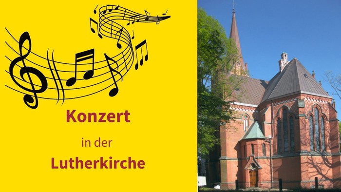 Lutherkirche und Text mit Noten
