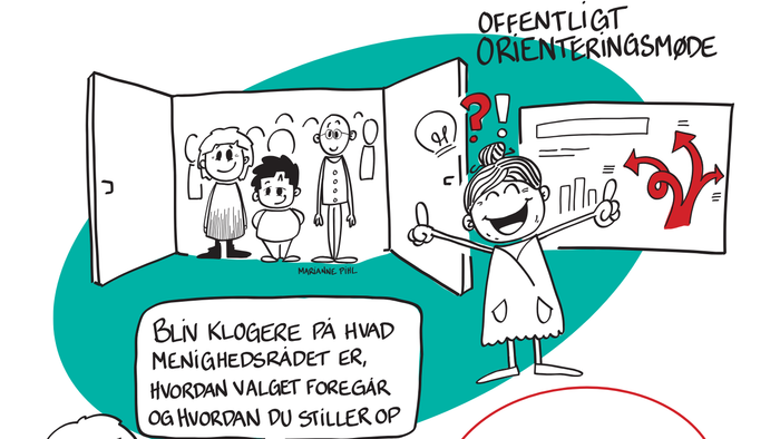 En informationsfolder om et kommende menighedsrådsmøde og suppleringsvalg den 11. maj 2026.