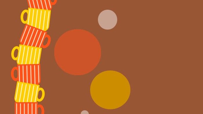 Farverige geometriske former på brunt baggrund