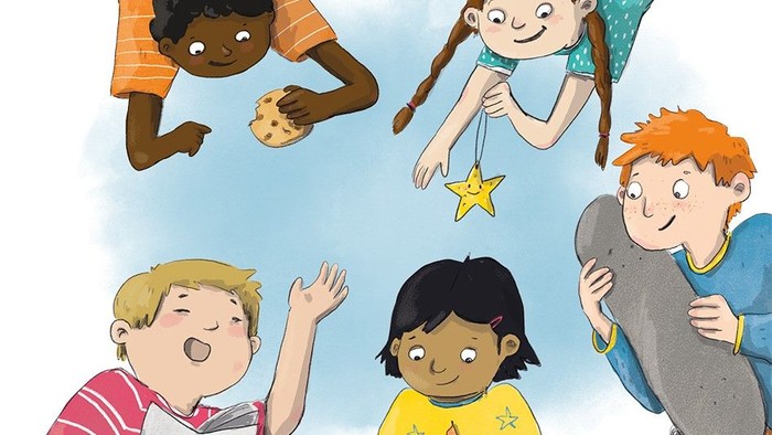 Kinder, die verschiedene Dinge im Kreis teilen