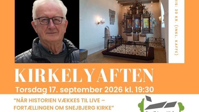 Foto af koret i Snejbjerg Kirke og Gert Lausten