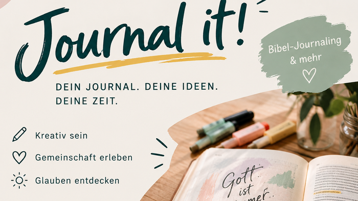 Dieses Bild wurde KI generiert und beschreibt das Angebot Journal It. Bei diesem Angeot kann man zusammen mit interessierten Menschen journaln. Sei es in der Bibel oder seinem eigenenem Journal.