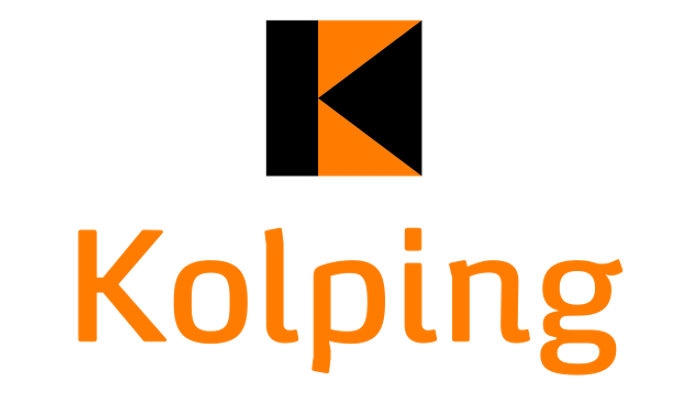 Das Bild zeigt das Logo der Firma Kolping in Orange auf schwarzem Hintergrund.
