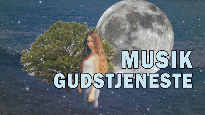 En mystisk scene med en kvinde ved et træ under en fuldmåne med teksten