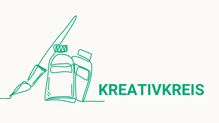 Kreatives Logo mit Tintenflaschen und einem Pinsel sowie dem Wort „KREATIVKREIS“ darunter.