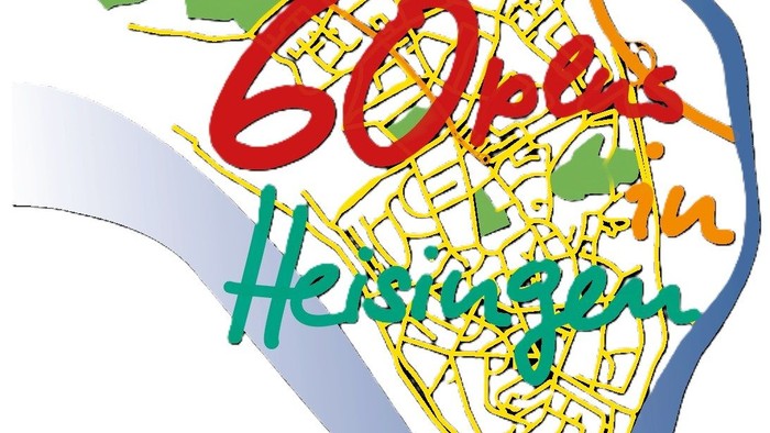 Bunte Karte zum 60-jährigen Jubiläum von Heisinger mit kunstvollen, stilisierten Routenentwürfen über dem Umriss von Wisconsin.