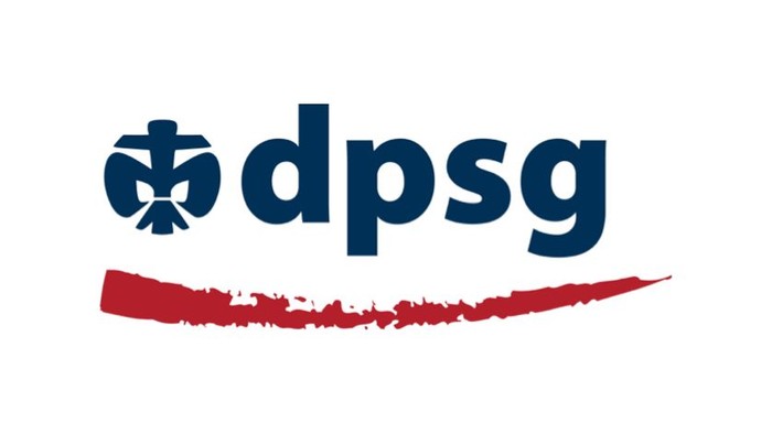 Logo für die Deutsche Post Service GmbH mit dem Text „dpsg“, einem stilisierten Emblem und einem roten Wellen-Design.