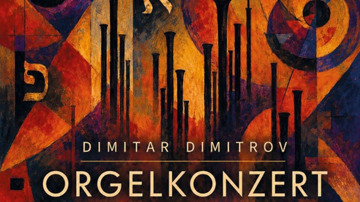 Ausschnitt aus Konzertplakat mit Pfeifen auf rot-orangem Grund