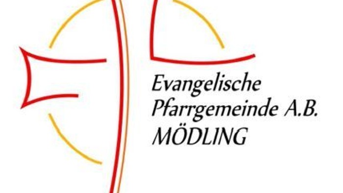 Evangelisches Pfarrgemeinde-Logo für Mödling mit einem stilisierten Kreuz und dem Namen „Evangelische Pfarrgemeinde A.B. Mödling“.