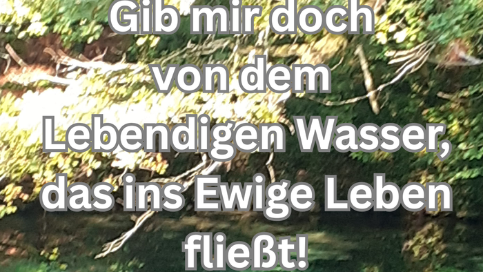 Plakat für einen Gottesdienst mit einer idyllischen Frühlingslandschaft und Text über das ewige Leben sowie Veranstaltungsdetails.
