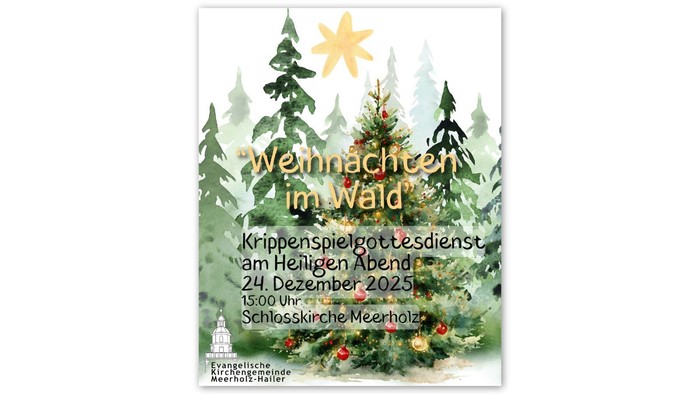 Weihnachtskarte mit Winterwald-Motiv und deutschem Text