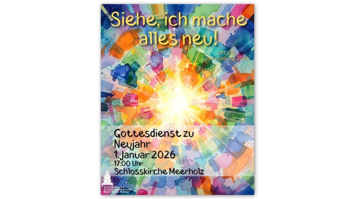 Bunte Neujahrskarte für 2026 von der Schlosskirche Meenotz