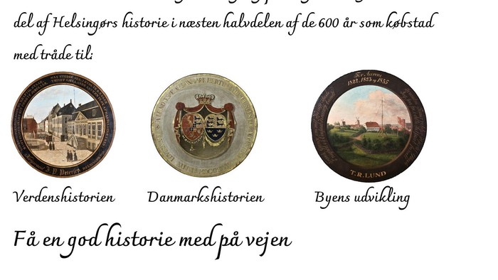 Tre historiske segl og billeder, der illustrerer Helsingørs kongelige lav, verdenshistorie, dansk historie og byudvikling med et roadtrip-tema.