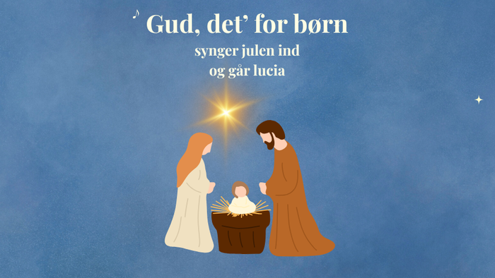 En krybbescene med teksten *