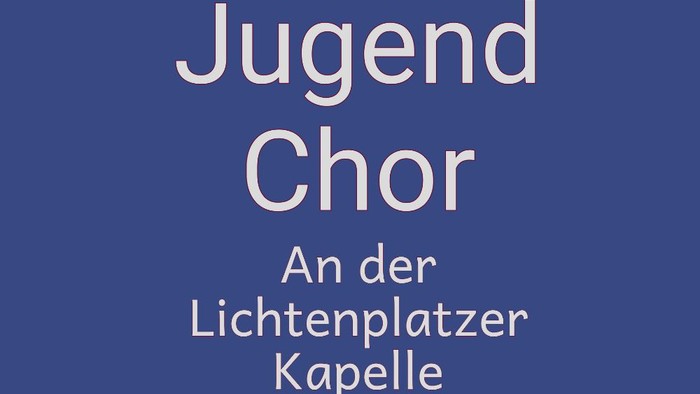 Ein blauer Hintergrundbanner mit dem weißen Text „Jugend Chor An der Lichtenplatzer Kapelle“.