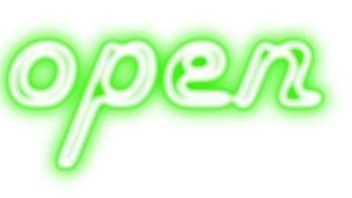 Neonstil-leuchtender grüner Text, der das Wort „open“ mit einem Lichtkontur-Effekt darstellt.